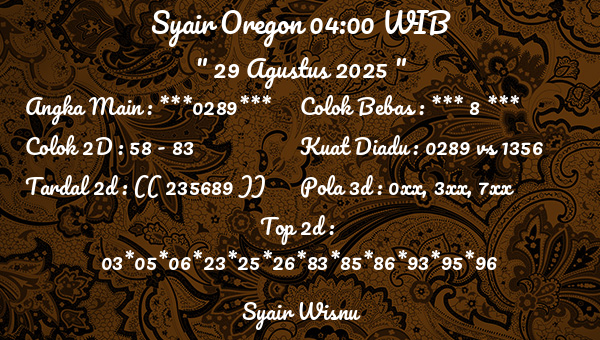 Syair Wisnu - Syair Oregon 04:00 WIB