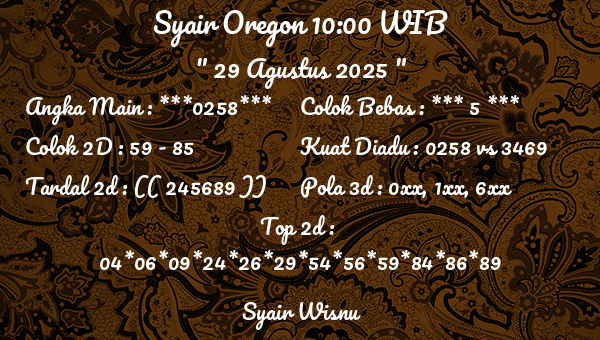 Syair Wisnu - Syair Oregon 10:00 WIB