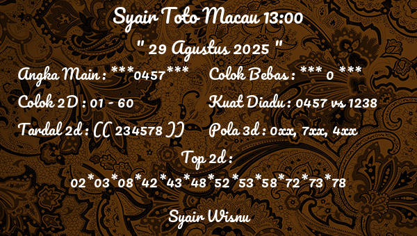 Syair Wisnu - Syair Toto Macau 13:00