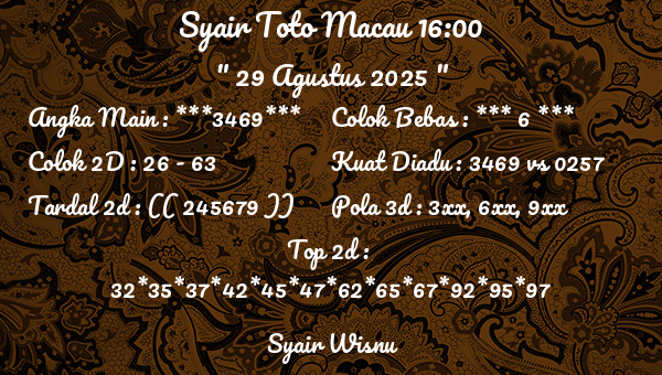 Syair Wisnu - Syair Toto Macau 16:00