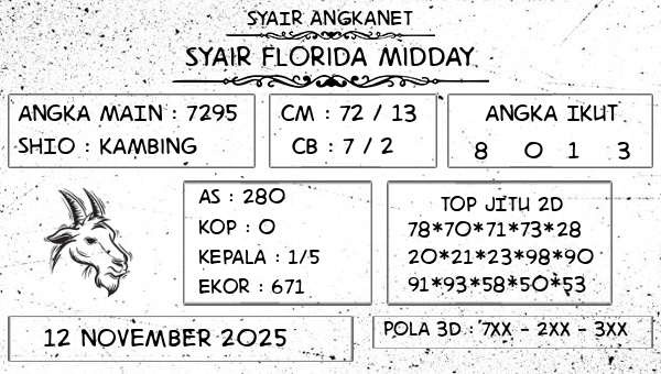 SYAIR ANGKANET - Syair Florida Midday