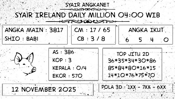 SYAIR ANGKANET - Syair Ireland Daily Million 04:00 WIB
