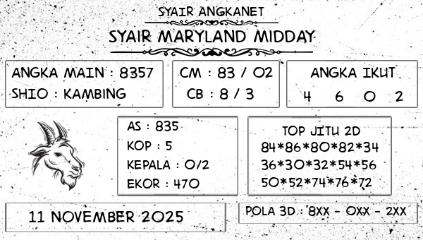 SYAIR ANGKANET - Syair Maryland Midday