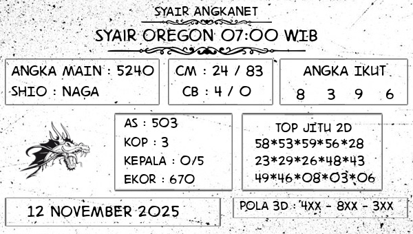 SYAIR ANGKANET - Syair Oregon 07:00 WIB
