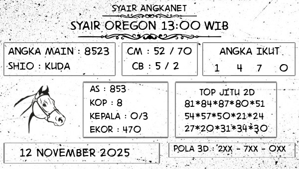 SYAIR ANGKANET - Syair Oregon 13:00 WIB