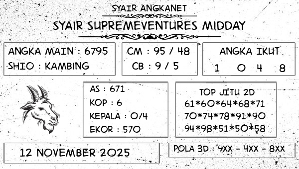 SYAIR ANGKANET - Syair Supremeventures Midday