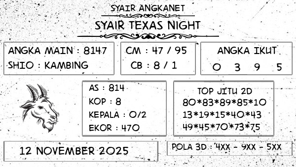 SYAIR ANGKANET - Syair Texas Night