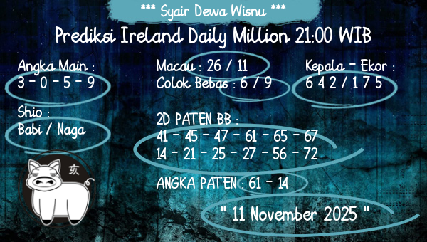 Syair Dewa Wisnu - Prediksi Ireland Daily Million 21:00 WIB