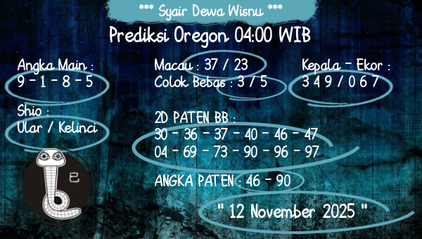 Syair Dewa Wisnu - Prediksi Oregon 04:00 WIB