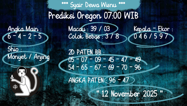 Syair Dewa Wisnu - Prediksi Oregon 07:00 WIB