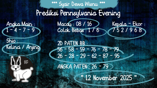 Syair Dewa Wisnu - Prediksi Pennsylvania Evening