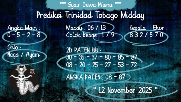 Syair Dewa Wisnu - Prediksi Trinidad Tobago Midday