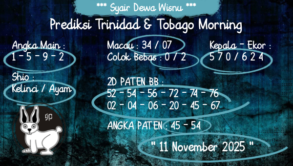 Syair Dewa Wisnu - Prediksi Trinidad & Tobago Morning