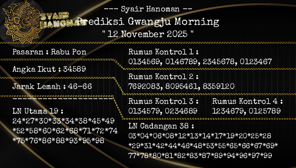 --- Syair Hanoman -- - Prediksi Gwangju Morning