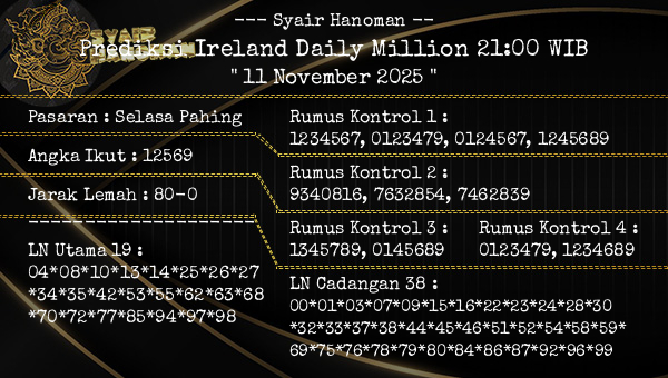 --- Syair Hanoman -- - Prediksi Ireland Daily Million 21:00 WIB