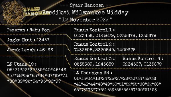 --- Syair Hanoman -- - Prediksi Milwaukee Midday