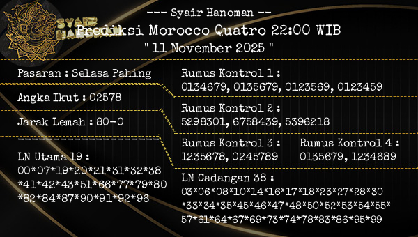 --- Syair Hanoman -- - Prediksi Morocco Quatro 22:00 WIB