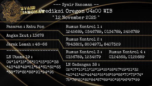 --- Syair Hanoman -- - Prediksi Oregon 04:00 WIB