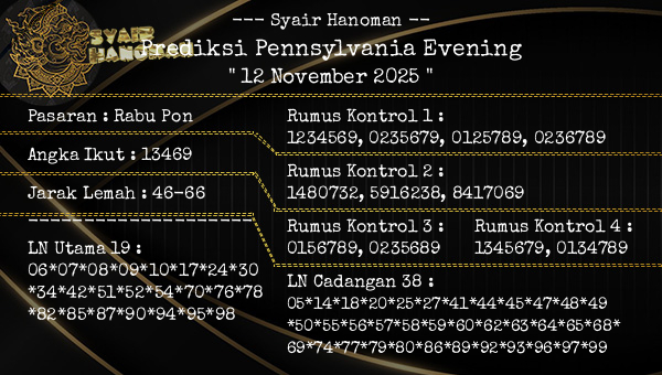 --- Syair Hanoman -- - Prediksi Pennsylvania Evening