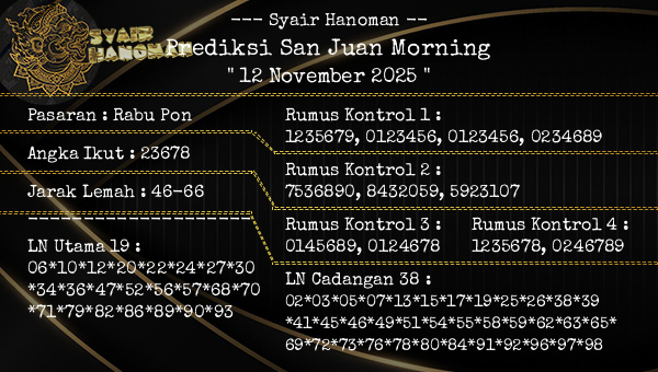 --- Syair Hanoman -- - Prediksi San Juan Morning