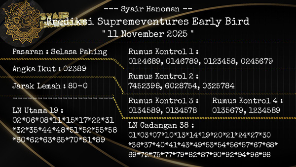 --- Syair Hanoman -- - Prediksi Supremeventures Early Bird