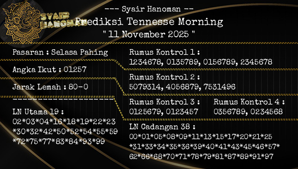 --- Syair Hanoman -- - Prediksi Tennesse Morning