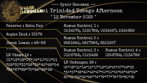--- Syair Hanoman -- - Prediksi Trinidad Tobago Afternoon
