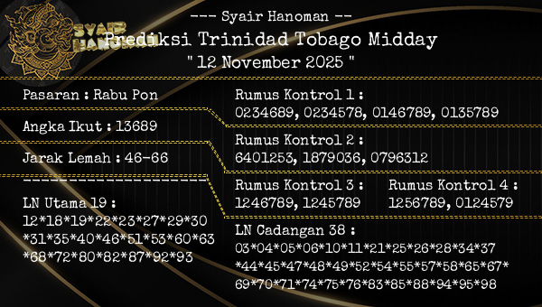 --- Syair Hanoman -- - Prediksi Trinidad Tobago Midday