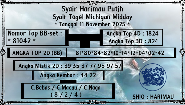 Syair Harimau Putih - Syair Togel Michigan Midday