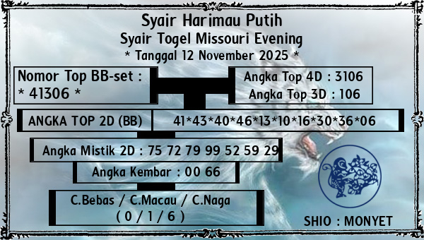 Syair Harimau Putih - Syair Togel Missouri Evening