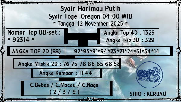 Syair Harimau Putih - Syair Togel Oregon 04:00 WIB