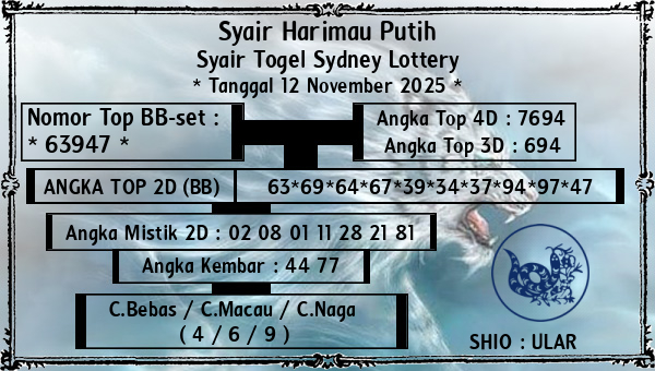 Syair Harimau Putih - Syair Togel Sydney Lottery