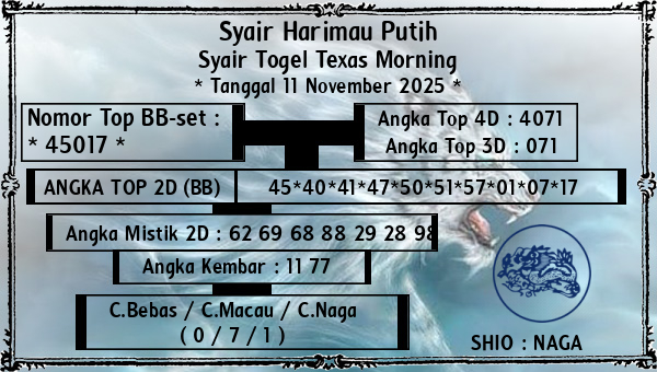 Syair Harimau Putih - Syair Togel Texas Morning