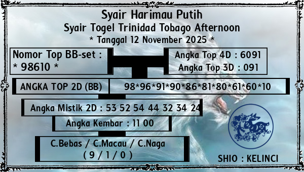 Syair Harimau Putih - Syair Togel Trinidad Tobago Afternoon