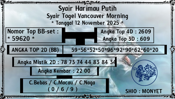 Syair Harimau Putih - Syair Togel Vancouver Morning