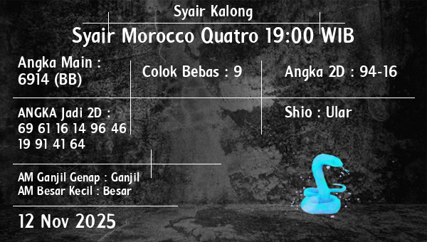 Syair Kalong - Syair Morocco Quatro 19:00 WIB