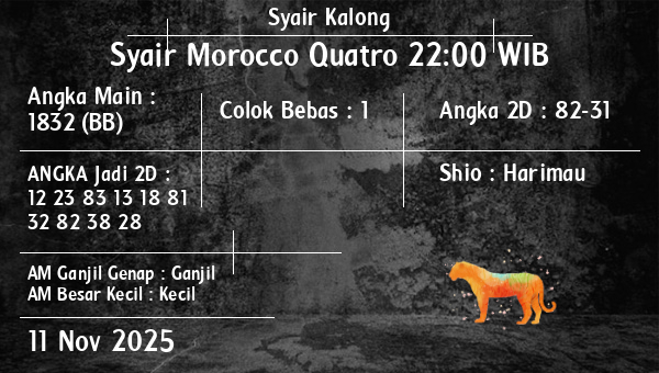 Syair Kalong - Syair Morocco Quatro 22:00 WIB