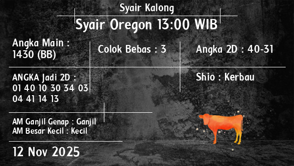 Syair Kalong - Syair Oregon 13:00 WIB
