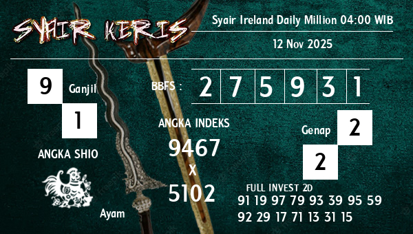  - Syair Ireland Daily Million 04:00 WIB