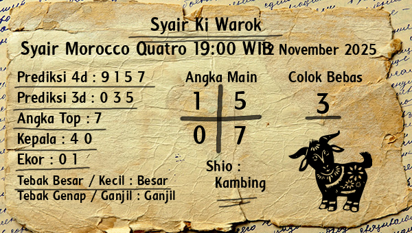 Syair Ki Warok - Syair Morocco Quatro 19:00 WIB