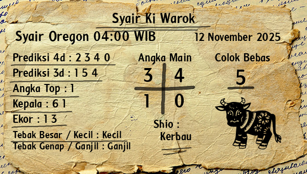 Syair Ki Warok - Syair Oregon 04:00 WIB