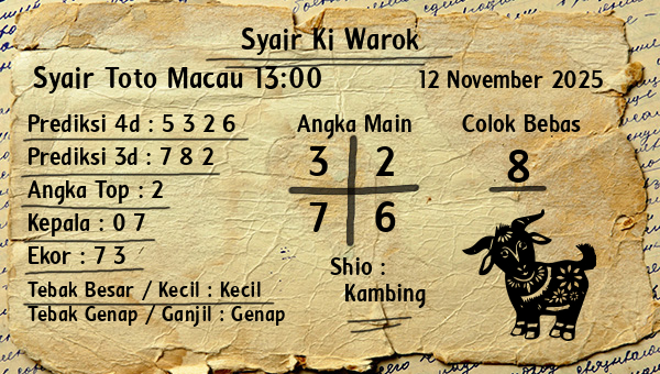 Syair Ki Warok - Syair Toto Macau 13:00