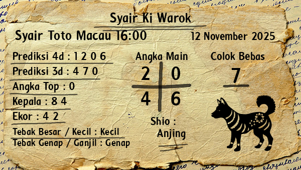 Syair Ki Warok - Syair Toto Macau 16:00