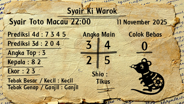 Syair Ki Warok - Syair Toto Macau 22:00