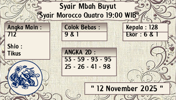 Syair Mbah Buyut - Syair Morocco Quatro 19:00 WIB