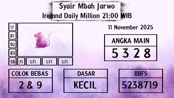 Syair Mbah Jarwo - Ireland Daily Million 21:00 WIB
