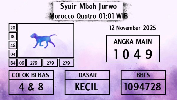 Syair Mbah Jarwo - Morocco Quatro 01:01 WIB