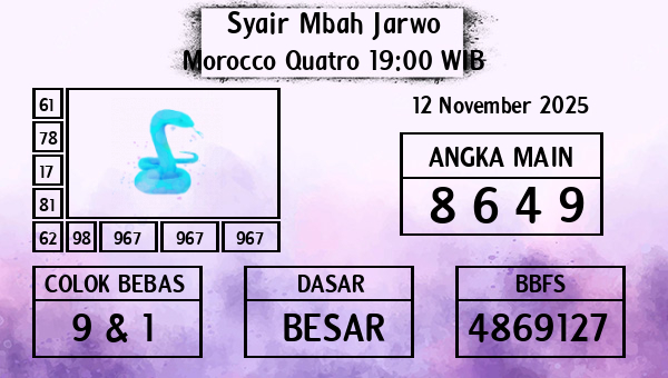 Syair Mbah Jarwo - Morocco Quatro 19:00 WIB