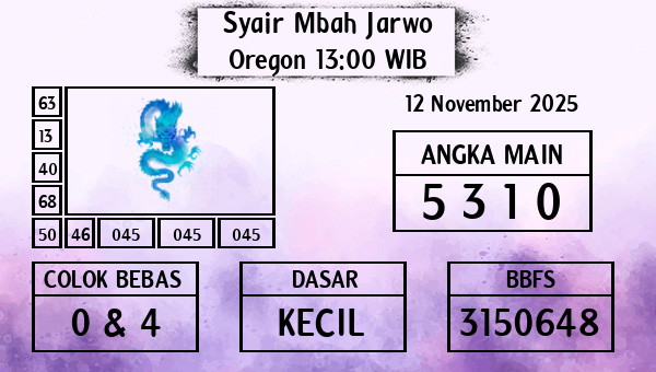 Syair Mbah Jarwo - Oregon 13:00 WIB