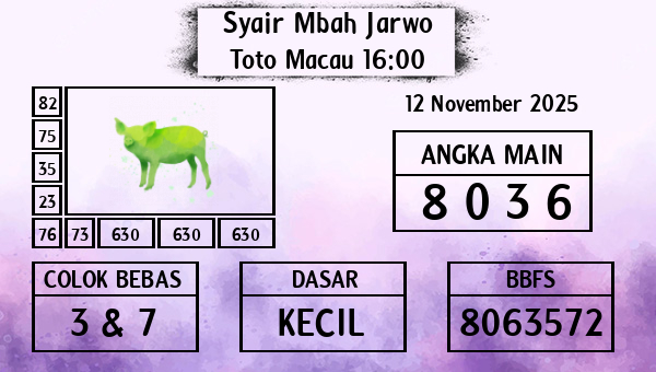 Syair Mbah Jarwo - Toto Macau 16:00